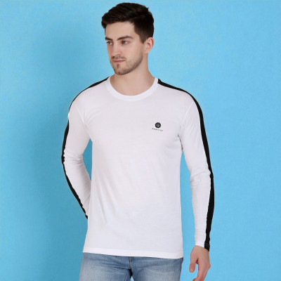 FARICON Colorblock Men Round Neck White, Black T-Shirt