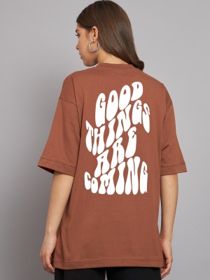 IMSA MODA Printed, Typography Women Round Neck Brown T-Shirt