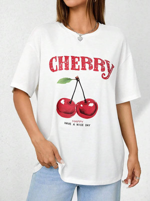 AKIRADVISORY Printed Women Round Neck White T-Shirt