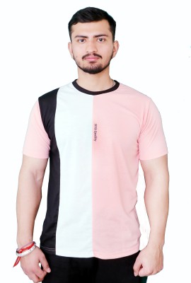 NVA Quality Colorblock Men Round Neck Pink, White, Black T-Shirt