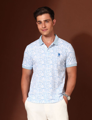 U.S. POLO ASSN. Floral Print Men Polo Neck Blue T-Shirt
