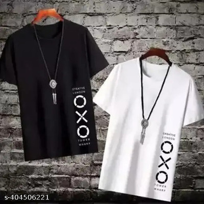 wike denimes Printed Men Round Neck White, Black T-Shirt