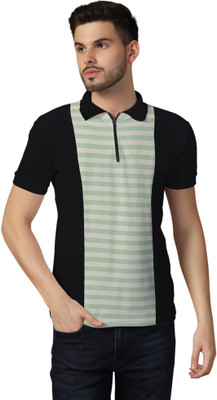 tfurnish Striped Men Polo Neck Green, Black T-Shirt
