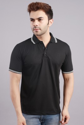 SCUBA Solid Men Polo Neck Black T-Shirt