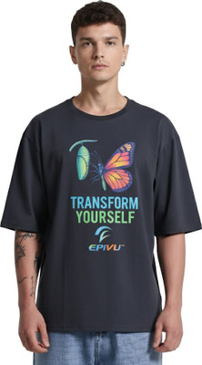 Epivu Printed Women Round Neck Grey T-Shirt