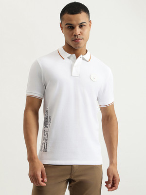 United Colors of Benetton Printed Men Polo Neck White T-Shirt