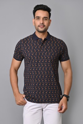 Arbour Printed Men Polo Neck Navy Blue T-Shirt