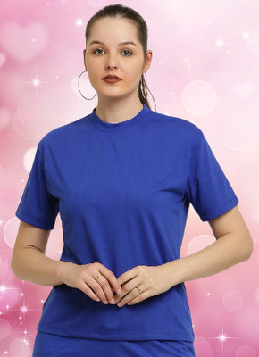 The Unicharm Solid Women Round Neck Blue T-Shirt