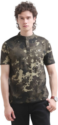 Estilocus Colorblock Men Henley Neck Green T-Shirt