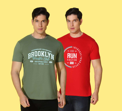 WOOSTRO Typography Men Round Neck Red, Green T-Shirt