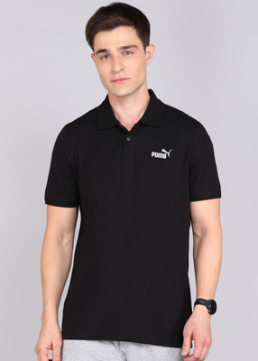PUMA Solid Men Polo Neck Black T-Shirt
