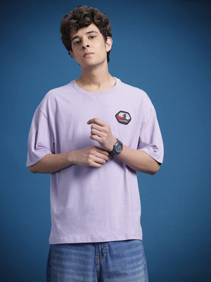 Roadster Solid Men Round Neck Purple T-Shirt