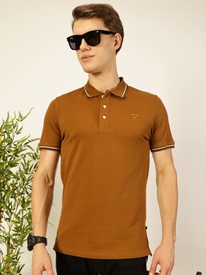 THOMAS SCOTT Solid Men Polo Neck Brown T-Shirt