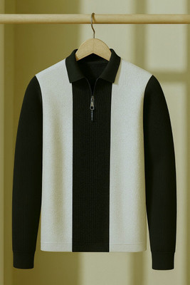 Try This Colorblock Men Polo Neck Black T-Shirt