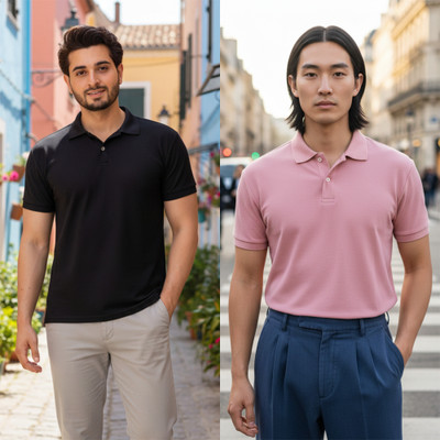 HILFIRE REGION Solid Men Polo Neck Black, Pink T-Shirt