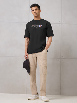 TECHNOSPORT Sporty Men Round Neck Black T-Shirt