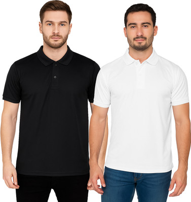 YUALIN CREATION Solid Men Polo Neck Multicolor T-Shirt