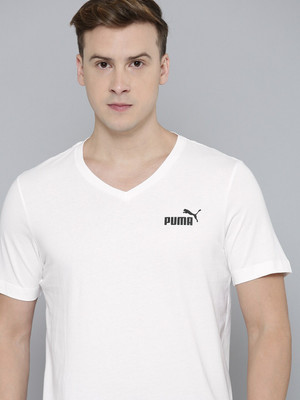 PUMA Men Solid V Neck Pure Cotton White T-Shirt For Rs. 300 @ 80 %