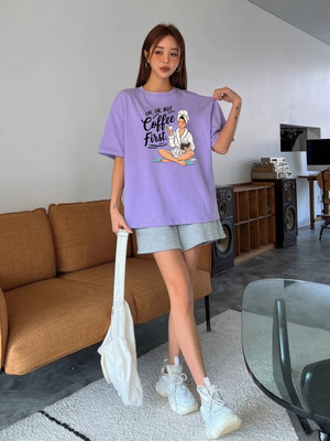 Stylicity Printed Women Round Neck Purple T-Shirt