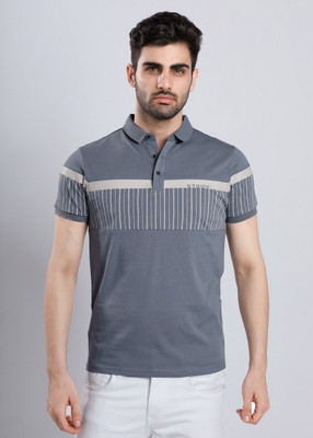 HIGHTRIBE Printed Men Polo Neck Grey T-Shirt