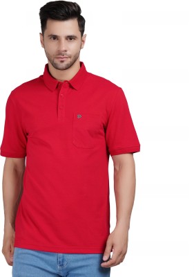 Sporto Solid Men Polo Neck Red T-Shirt