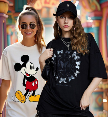 DreamBe Printed Women Round Neck Multicolor T-Shirt