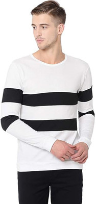 Rajkumar Singh Striped Men Round Neck Black, White T-Shirt