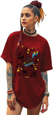 AUSK Printed Women Round Neck Maroon T-Shirt