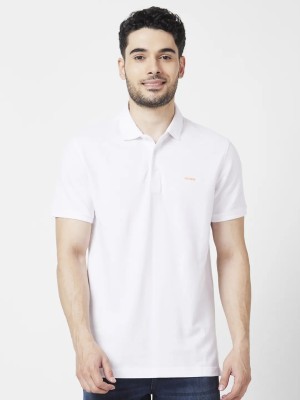 Spykar Solid Men Polo Neck White T-Shirt