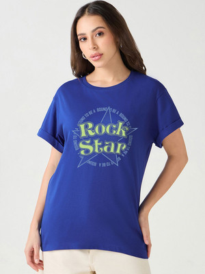 BEWAKOOF Graphic Print Women Round Neck Blue T-Shirt