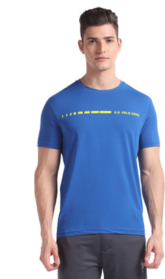 U.S. POLO ASSN. Solid Men Round Neck Blue T-Shirt