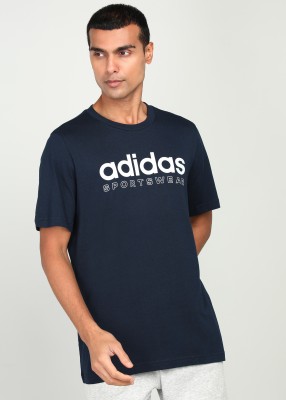 ADIDAS Printed Men Round Neck Blue T-Shirt