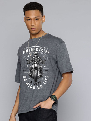 R.Code by The Roadster Life Co. Graphic Print Men Round Neck Grey T-Shirt