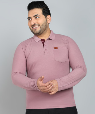METRONAUT Solid Men Polo Neck Pink T-Shirt