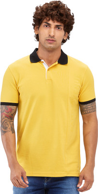 PARK AVENUE Solid Men Polo Neck Yellow T-Shirt