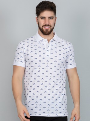 Ekom Printed Men Polo Neck White T-Shirt