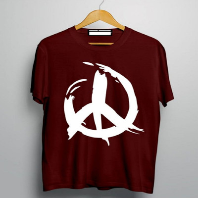 SAHAL Printed Men Round Neck Maroon T-Shirt