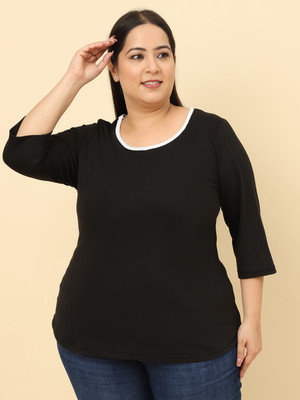 Tenacity Solid Women Round Neck Black T-Shirt