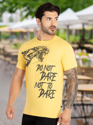 Status Quo Printed, Typography Men Round Neck Yellow T-Shirt
