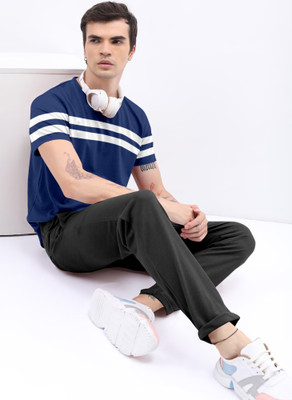 METRONAUT Striped Men Round Neck Blue T-Shirt