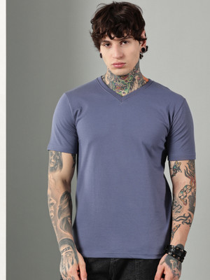 Own The Look Solid Men V Neck Blue T-Shirt