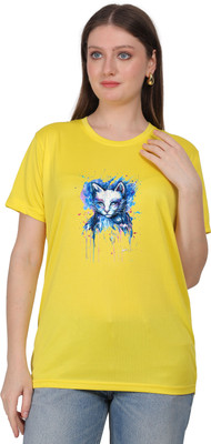 zoomonline Graphic Print Women Round Neck Yellow T-Shirt