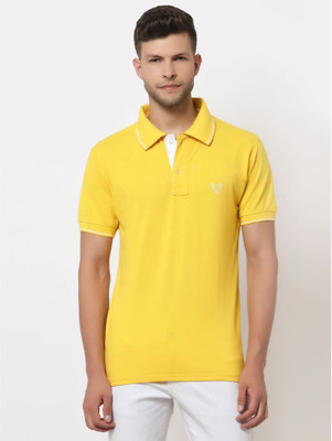 UZARUS Solid Men Polo Neck Yellow T-Shirt