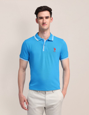 U.S. POLO ASSN. Solid Men Polo Neck Blue T-Shirt