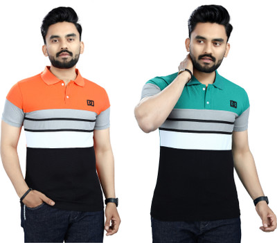 USPN Colorblock, Printed Men Polo Neck Multicolor T-Shirt