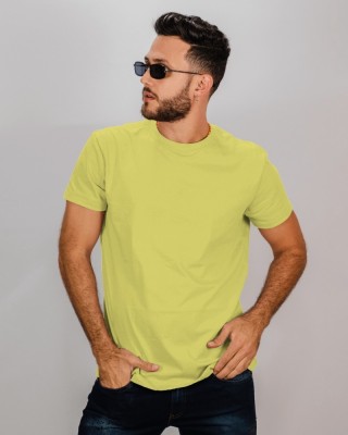 Teeirt Solid Men Round Neck Yellow T-Shirt