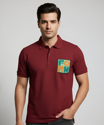 Joshua jenny Solid Men Polo Neck Maroon T-Shirt