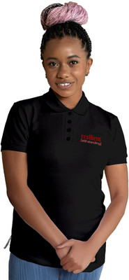 Fighterhero Printed Women Polo Neck Black T-Shirt