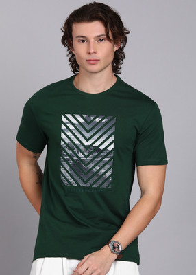 PETER ENGLAND Printed Men Round Neck Green T-Shirt