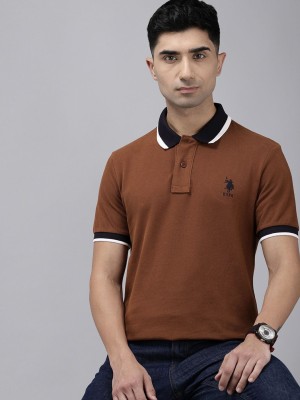 U.S. POLO ASSN. Solid Men Polo Neck Brown T-Shirt